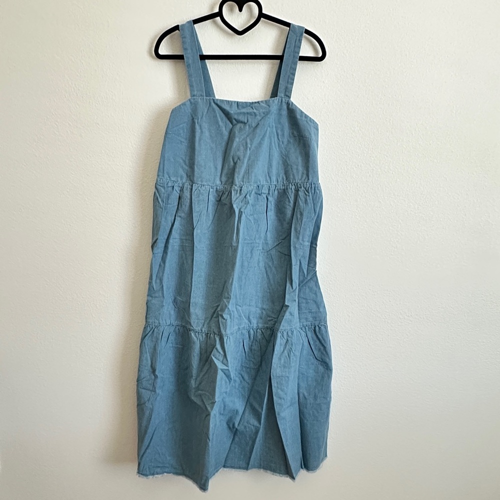 Quicksilver Blue Chambray Frayed Hem Tiered Midi Dress Size Various - Picture 2 of 10